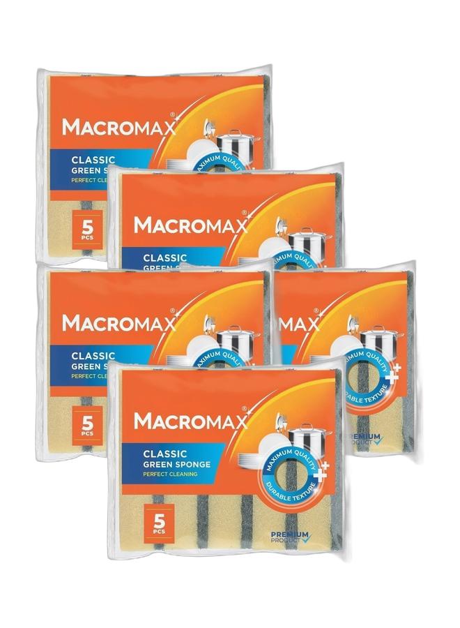 Macromax مجموعة إسفنج ماكروماكس كلاسيك الأخضر - 5 قطع × 5 قطع | إسفنجة غسيل أطباق مزدوجة الطبقات للمطبخ، مجموعة أواني الطبخ - Image 1